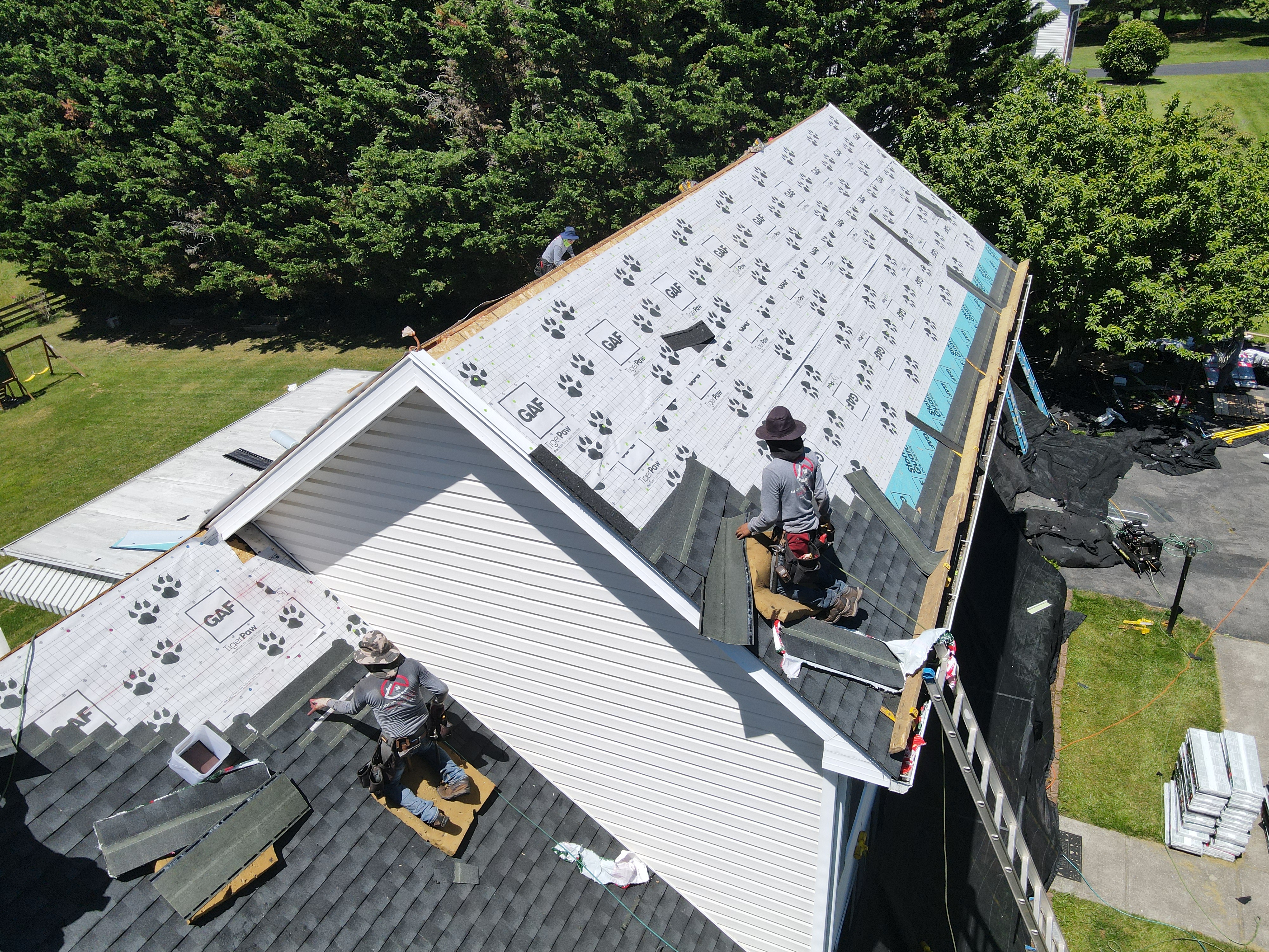 Aerial view of completed GAF Lifetime roofing system installation