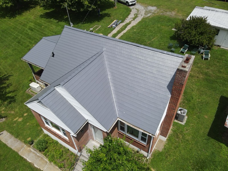 Completed roofing project aerial view